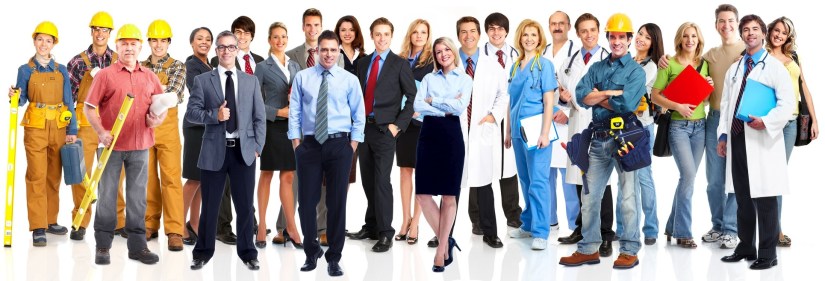 diverse group of workers in various uniforms, professional photograph